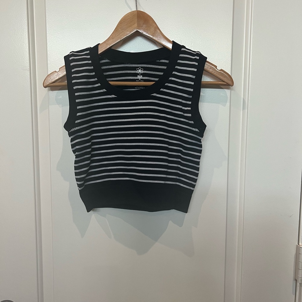 Striped Black and Gray Sleeveless Top
